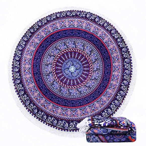 Vernassa Other - Vernassa 59 in Round Beach Towel Elephant Peacock